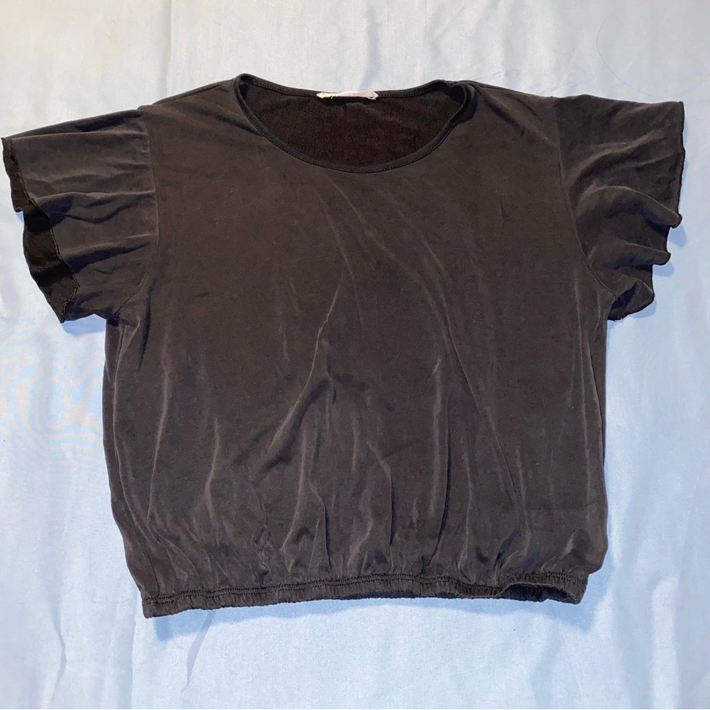 Caution To The Wind Black Ruffled Short Sleeve Tee